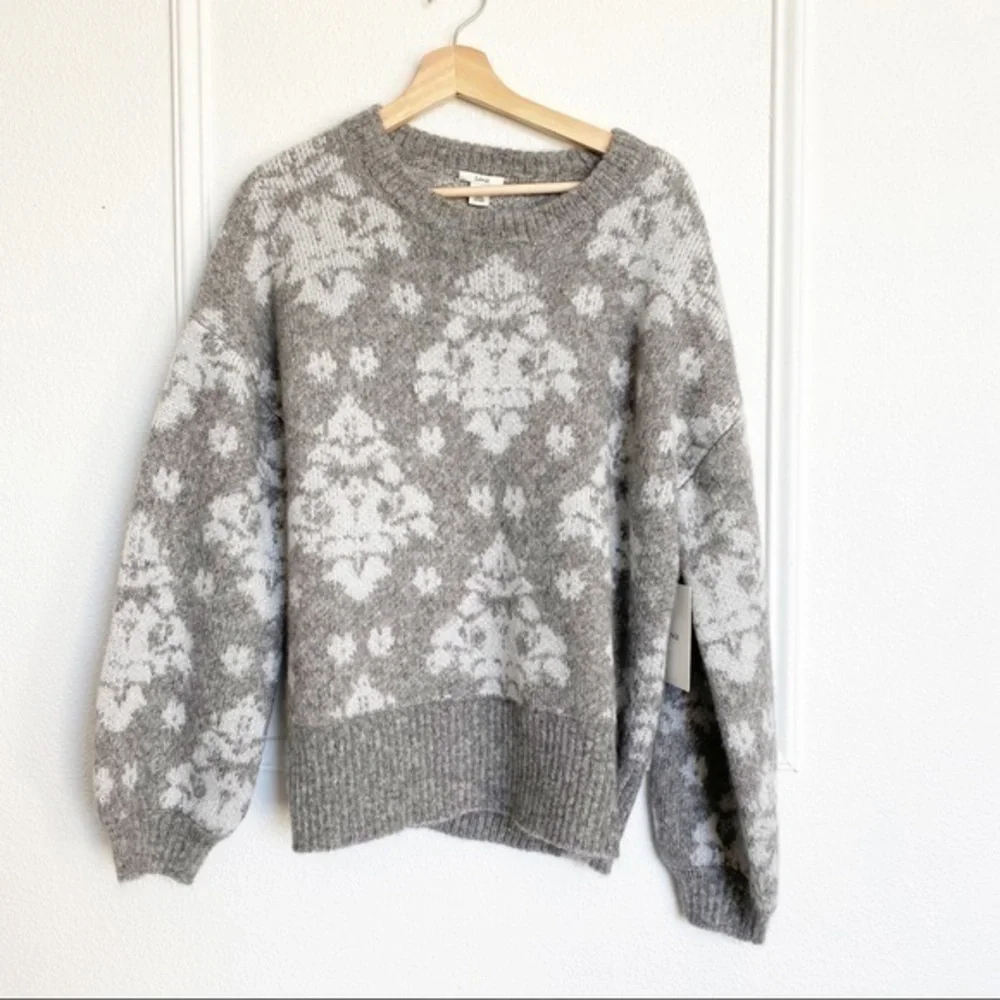 Lewit Jacquard mohair metallic and gray chunky wool mohair oversized  sweater